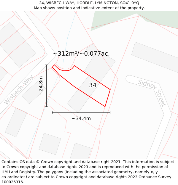 34, WISBECH WAY, HORDLE, LYMINGTON, SO41 0YQ: Plot and title map