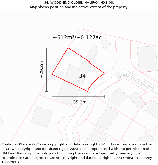 34, WOOD END CLOSE, HALIFAX, HX3 0JU: Plot and title map