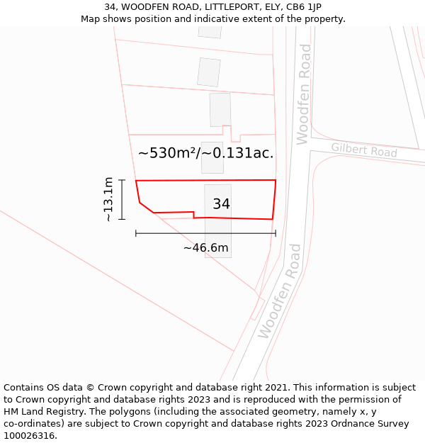 34, WOODFEN ROAD, LITTLEPORT, ELY, CB6 1JP: Plot and title map