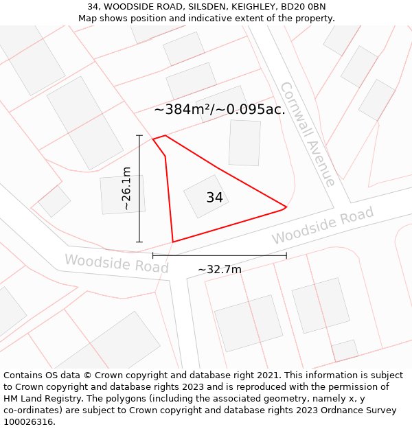 34, WOODSIDE ROAD, SILSDEN, KEIGHLEY, BD20 0BN: Plot and title map