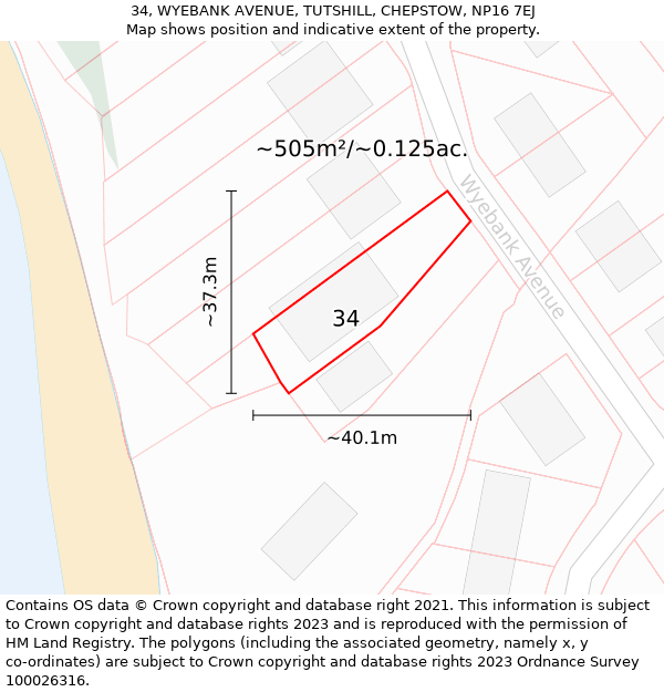 34, WYEBANK AVENUE, TUTSHILL, CHEPSTOW, NP16 7EJ: Plot and title map