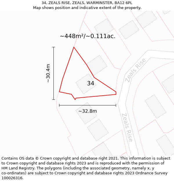 34, ZEALS RISE, ZEALS, WARMINSTER, BA12 6PL: Plot and title map