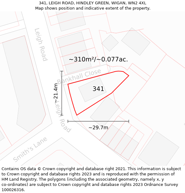 341, LEIGH ROAD, HINDLEY GREEN, WIGAN, WN2 4XL: Plot and title map