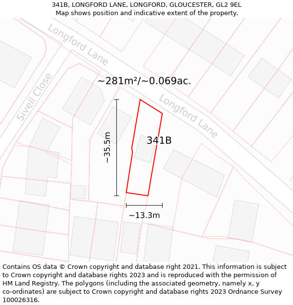 341B, LONGFORD LANE, LONGFORD, GLOUCESTER, GL2 9EL: Plot and title map