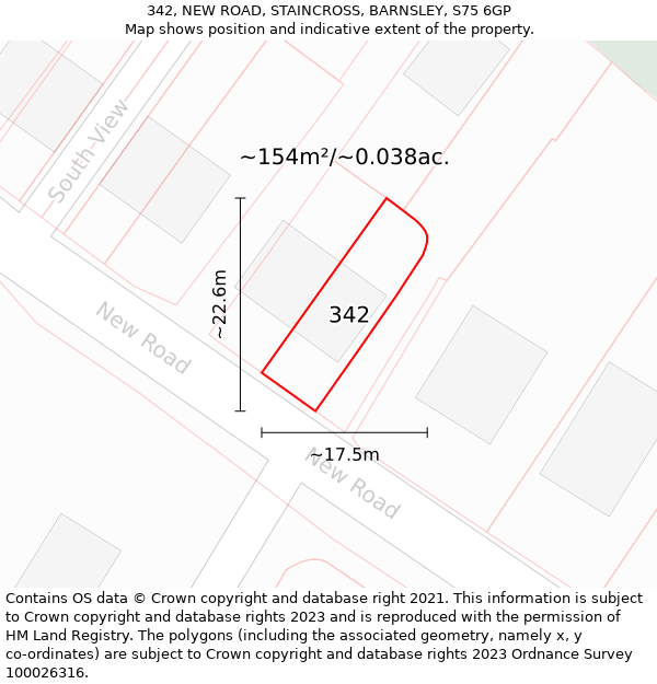 342, NEW ROAD, STAINCROSS, BARNSLEY, S75 6GP: Plot and title map