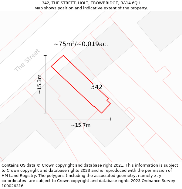 342, THE STREET, HOLT, TROWBRIDGE, BA14 6QH: Plot and title map