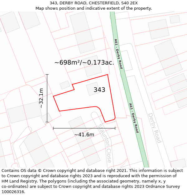 343, DERBY ROAD, CHESTERFIELD, S40 2EX: Plot and title map