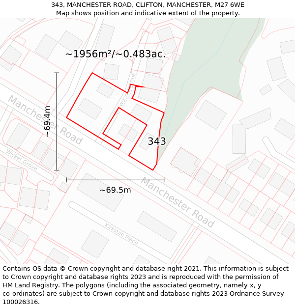 343, MANCHESTER ROAD, CLIFTON, MANCHESTER, M27 6WE: Plot and title map