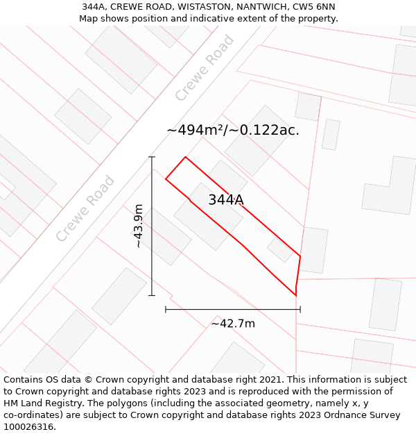 344A, CREWE ROAD, WISTASTON, NANTWICH, CW5 6NN: Plot and title map