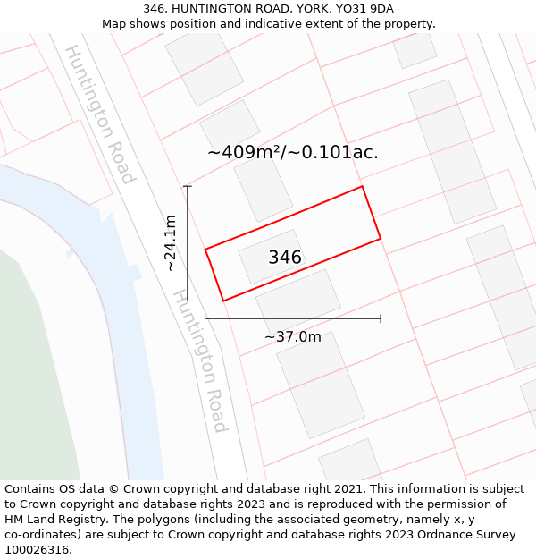 346, HUNTINGTON ROAD, YORK, YO31 9DA: Plot and title map