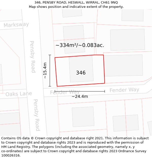 346, PENSBY ROAD, HESWALL, WIRRAL, CH61 9NQ: Plot and title map