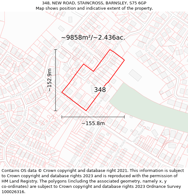 348, NEW ROAD, STAINCROSS, BARNSLEY, S75 6GP: Plot and title map