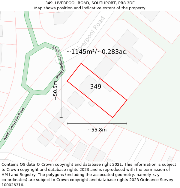 349, LIVERPOOL ROAD, SOUTHPORT, PR8 3DE: Plot and title map