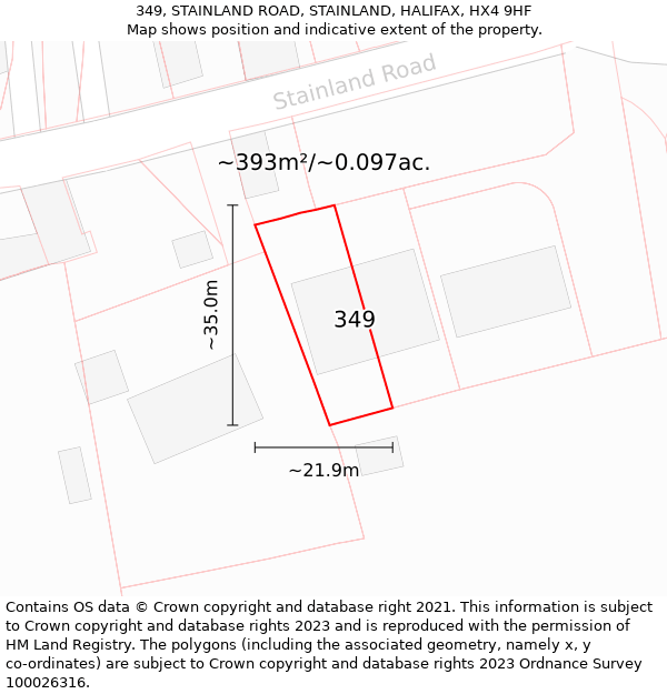 349, STAINLAND ROAD, STAINLAND, HALIFAX, HX4 9HF: Plot and title map