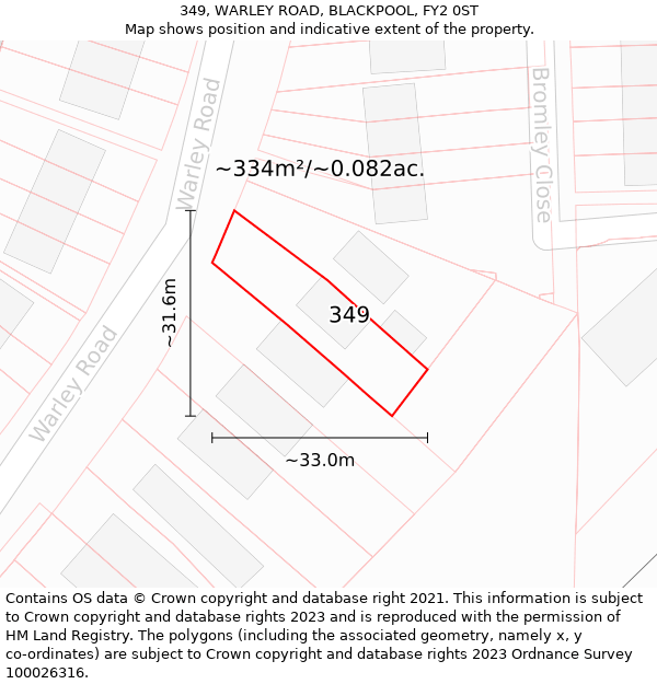 349, WARLEY ROAD, BLACKPOOL, FY2 0ST: Plot and title map
