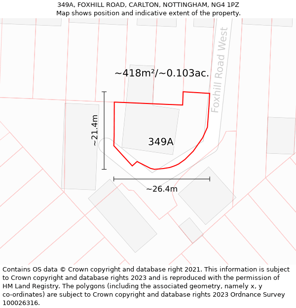 349A, FOXHILL ROAD, CARLTON, NOTTINGHAM, NG4 1PZ: Plot and title map