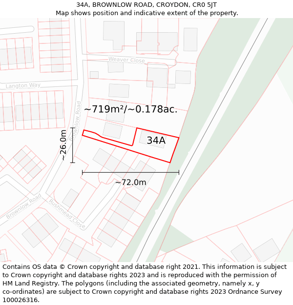 34A, BROWNLOW ROAD, CROYDON, CR0 5JT: Plot and title map