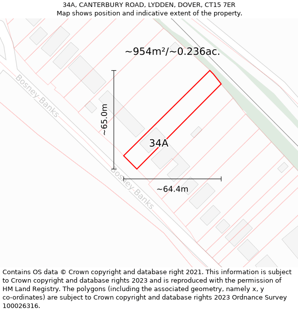 34A, CANTERBURY ROAD, LYDDEN, DOVER, CT15 7ER: Plot and title map