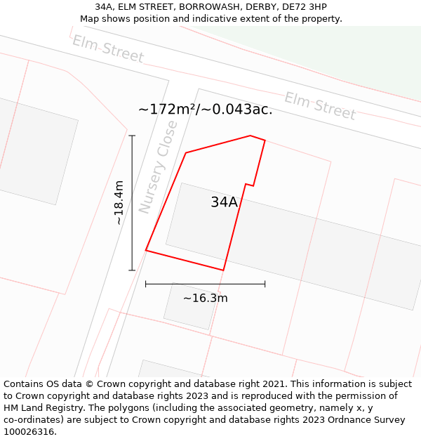 34A, ELM STREET, BORROWASH, DERBY, DE72 3HP: Plot and title map