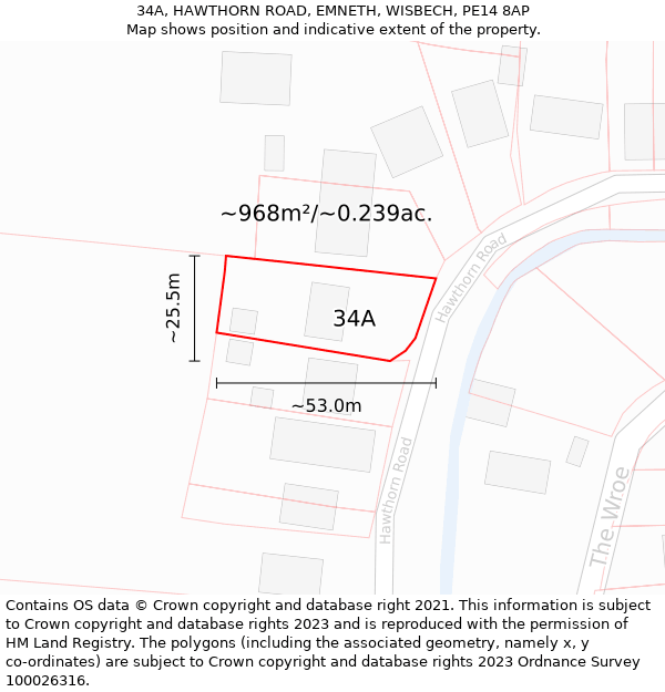 34A, HAWTHORN ROAD, EMNETH, WISBECH, PE14 8AP: Plot and title map