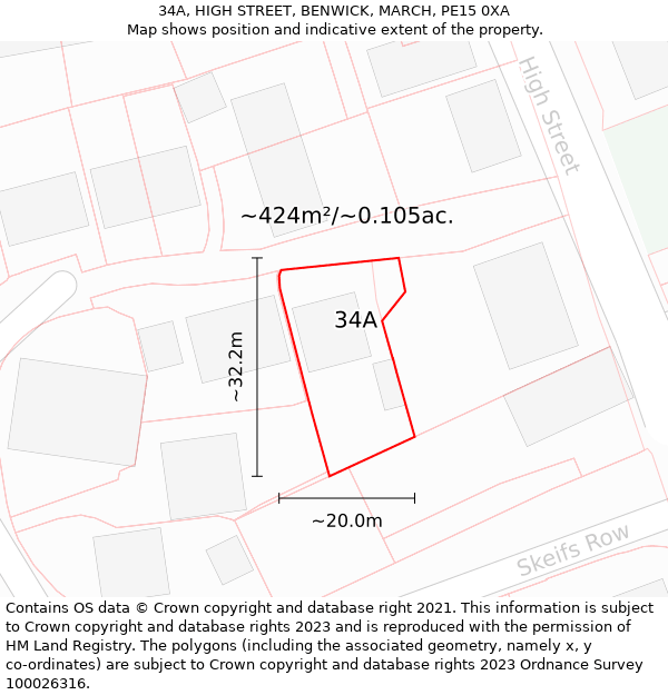 34A, HIGH STREET, BENWICK, MARCH, PE15 0XA: Plot and title map