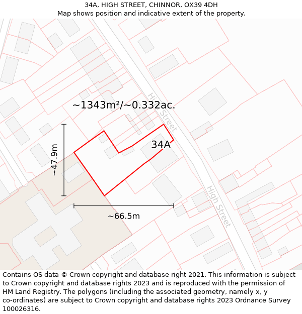 34A, HIGH STREET, CHINNOR, OX39 4DH: Plot and title map