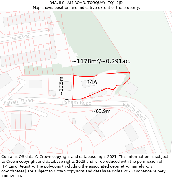 34A, ILSHAM ROAD, TORQUAY, TQ1 2JD: Plot and title map