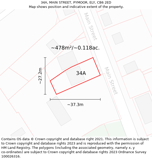 34A, MAIN STREET, PYMOOR, ELY, CB6 2ED: Plot and title map