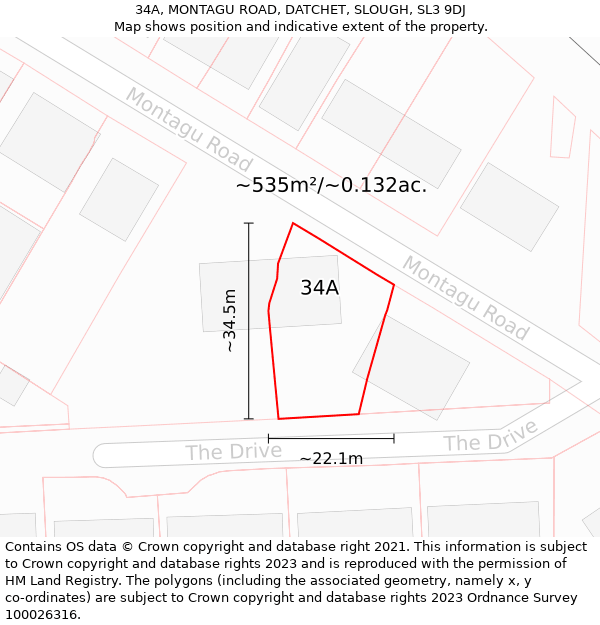 34A, MONTAGU ROAD, DATCHET, SLOUGH, SL3 9DJ: Plot and title map