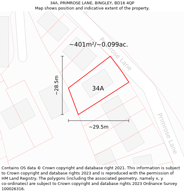 34A, PRIMROSE LANE, BINGLEY, BD16 4QP: Plot and title map