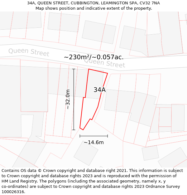 34A, QUEEN STREET, CUBBINGTON, LEAMINGTON SPA, CV32 7NA: Plot and title map