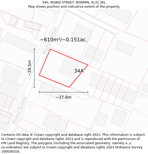 34A, RHIND STREET, BODMIN, PL31 2EL: Plot and title map