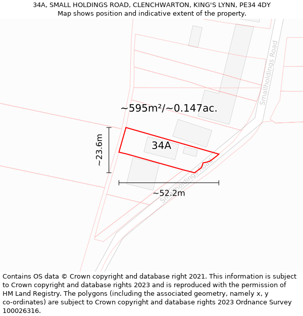 34A, SMALL HOLDINGS ROAD, CLENCHWARTON, KING'S LYNN, PE34 4DY: Plot and title map