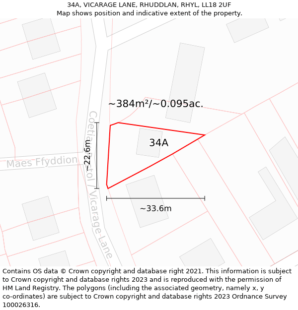 34A, VICARAGE LANE, RHUDDLAN, RHYL, LL18 2UF: Plot and title map