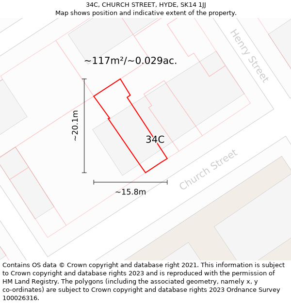 34C, CHURCH STREET, HYDE, SK14 1JJ: Plot and title map