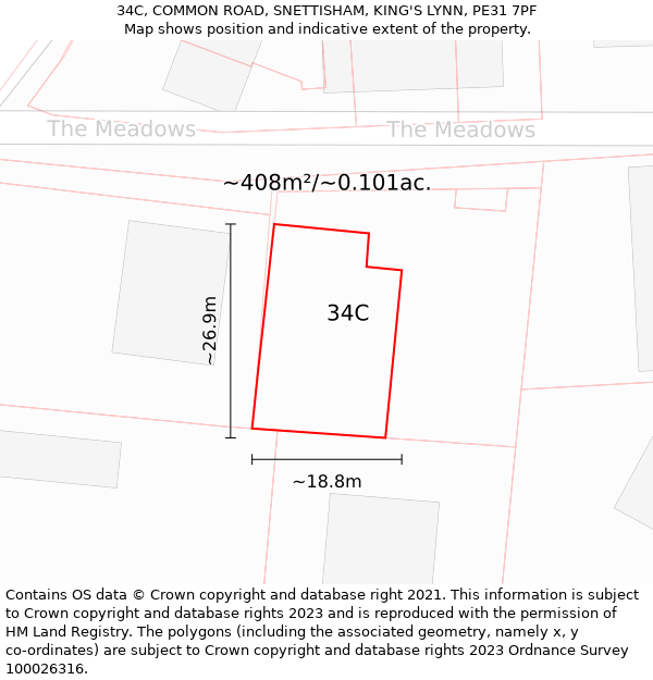 34C, COMMON ROAD, SNETTISHAM, KING'S LYNN, PE31 7PF: Plot and title map