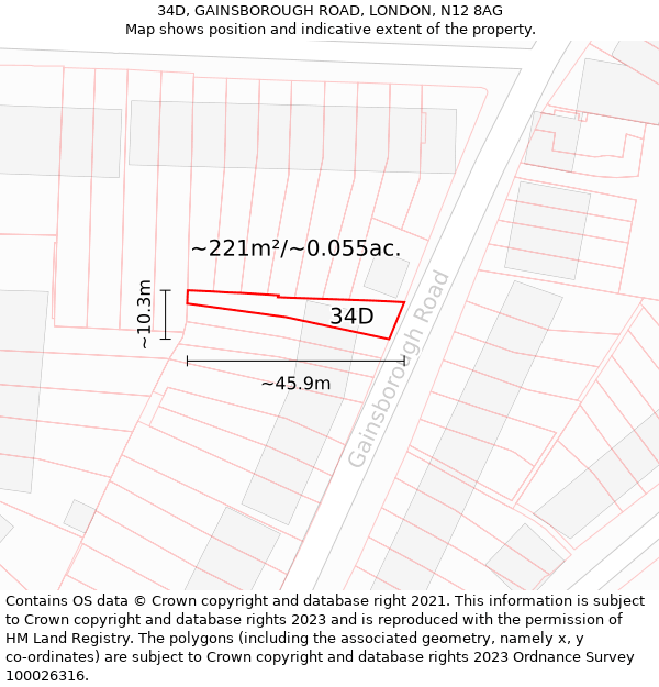 34D, GAINSBOROUGH ROAD, LONDON, N12 8AG: Plot and title map