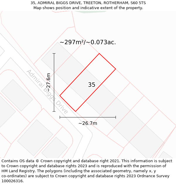 35, ADMIRAL BIGGS DRIVE, TREETON, ROTHERHAM, S60 5TS: Plot and title map