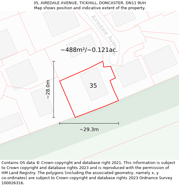 35, AIREDALE AVENUE, TICKHILL, DONCASTER, DN11 9UH: Plot and title map