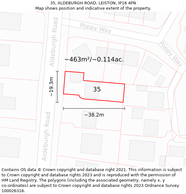 35, ALDEBURGH ROAD, LEISTON, IP16 4PN: Plot and title map