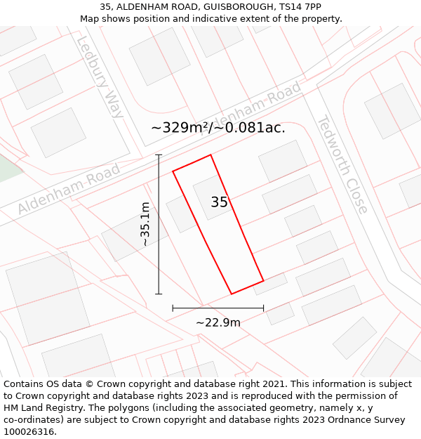 35, ALDENHAM ROAD, GUISBOROUGH, TS14 7PP: Plot and title map