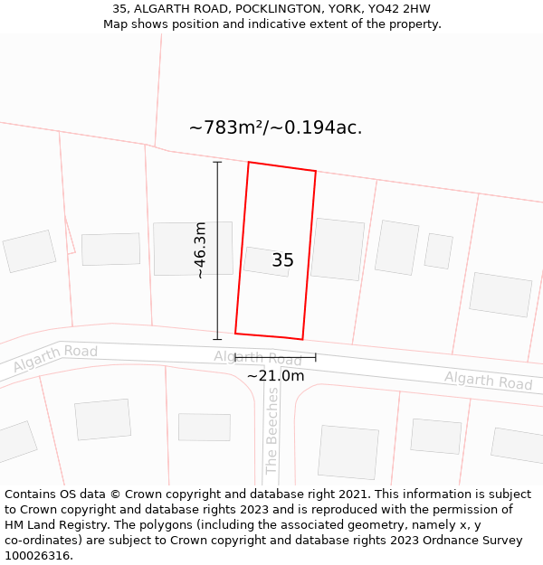 35, ALGARTH ROAD, POCKLINGTON, YORK, YO42 2HW: Plot and title map