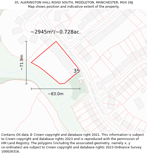 35, ALKRINGTON HALL ROAD SOUTH, MIDDLETON, MANCHESTER, M24 1NJ: Plot and title map