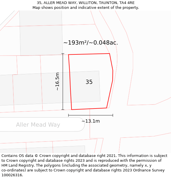 35, ALLER MEAD WAY, WILLITON, TAUNTON, TA4 4RE: Plot and title map