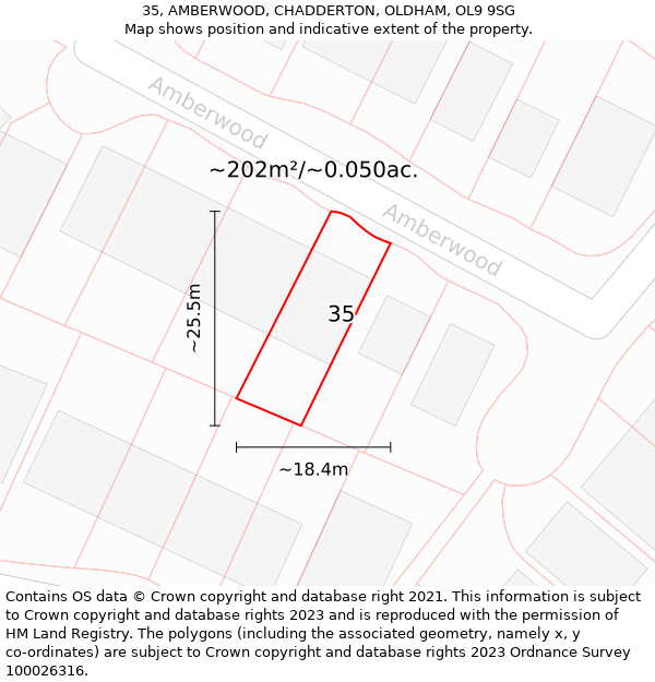 35, AMBERWOOD, CHADDERTON, OLDHAM, OL9 9SG: Plot and title map