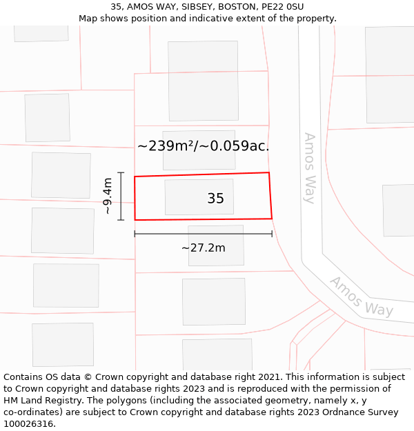 35, AMOS WAY, SIBSEY, BOSTON, PE22 0SU: Plot and title map