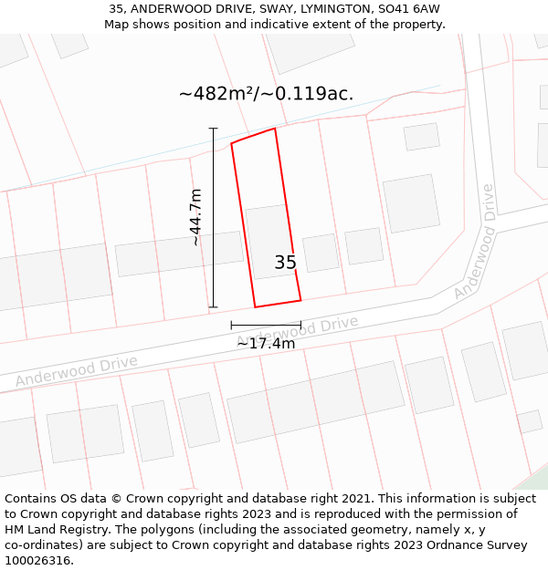 35, ANDERWOOD DRIVE, SWAY, LYMINGTON, SO41 6AW: Plot and title map