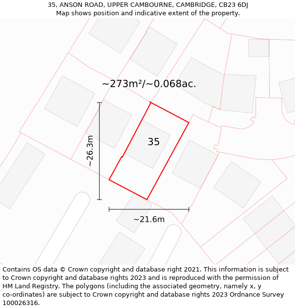 35, ANSON ROAD, UPPER CAMBOURNE, CAMBRIDGE, CB23 6DJ: Plot and title map