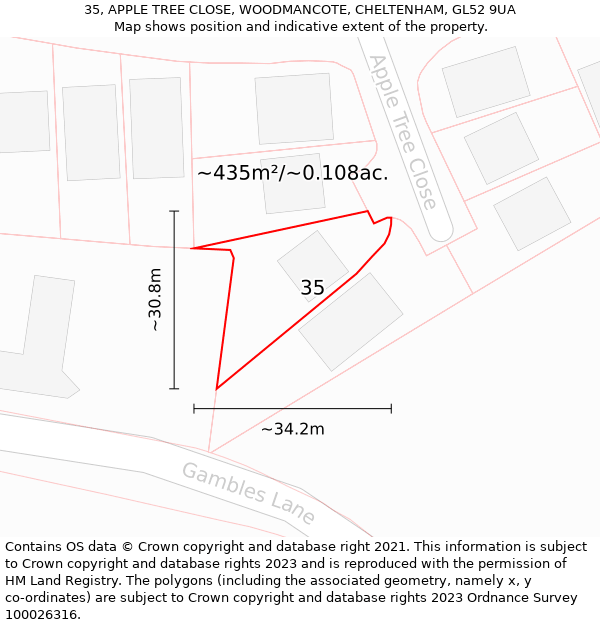 35, APPLE TREE CLOSE, WOODMANCOTE, CHELTENHAM, GL52 9UA: Plot and title map