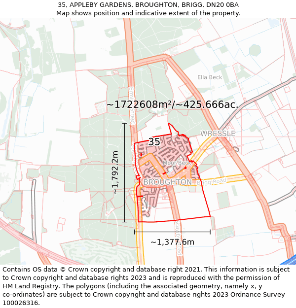 35, APPLEBY GARDENS, BROUGHTON, BRIGG, DN20 0BA: Plot and title map